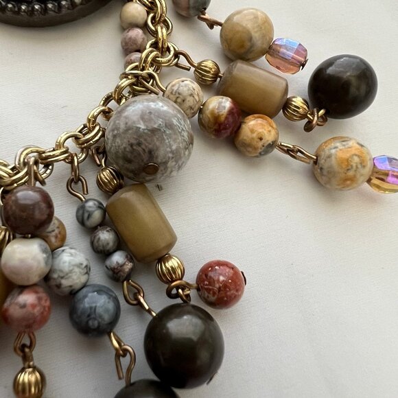 Genuine Gemstone Jasper Mixed Beaded Statement Costume Artisan Estate Necklace - Picture 4 of 12
